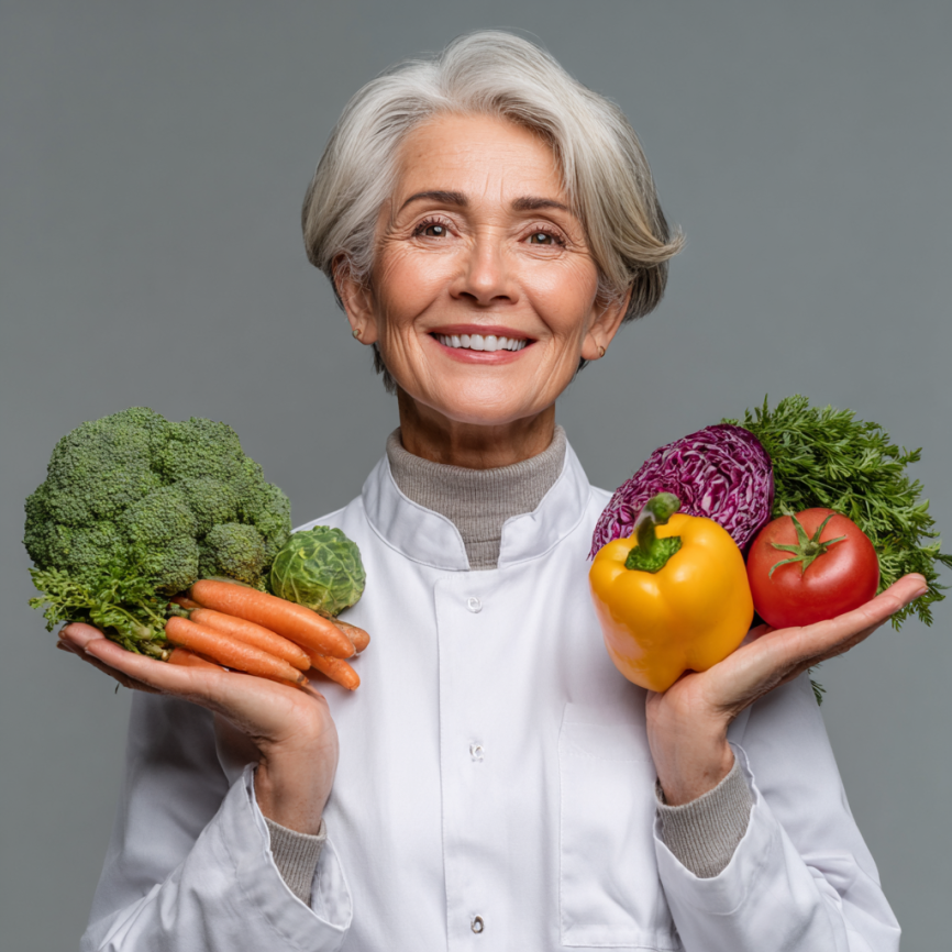 Щаслива літня пара з корисними продуктами